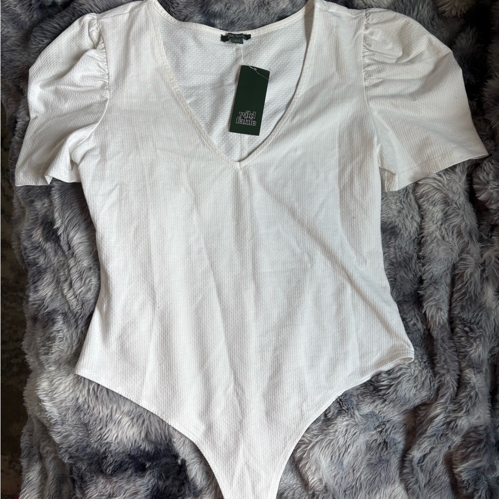 Target White Asymmetrical Puff Sleeve Bodysuit